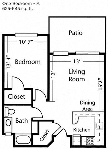 One bedroom One bathroom Floor Plan One bedroom One bathroom Floor Plan at Cogir of Vallejo Hills, Vallejo, 94591